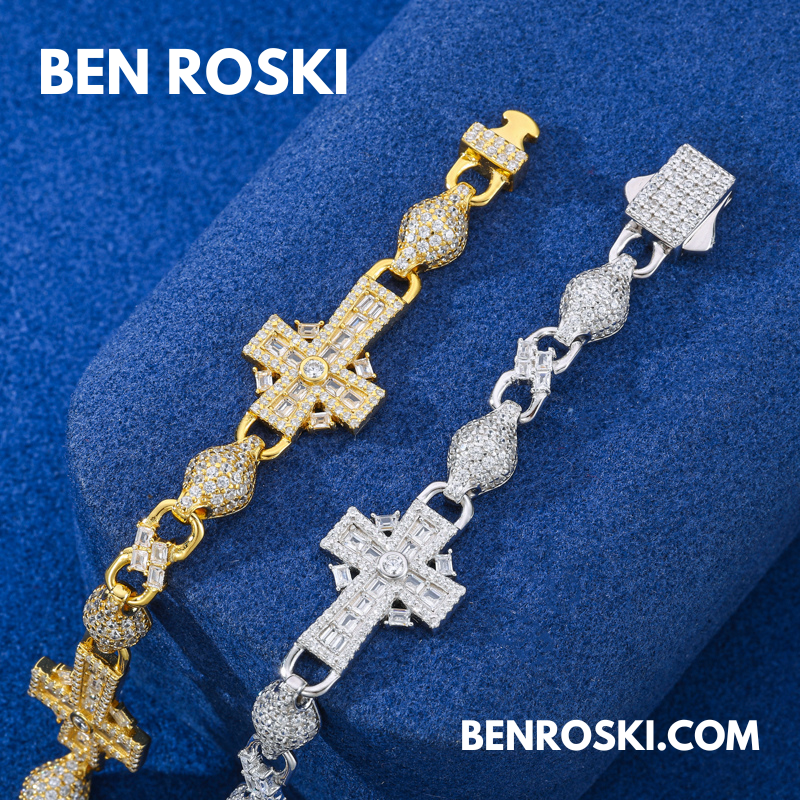 Moissanite Cross Link Bracelet Sterling Silver, Gold, or Rose Gold | VVS Moissanite | GRA Certified