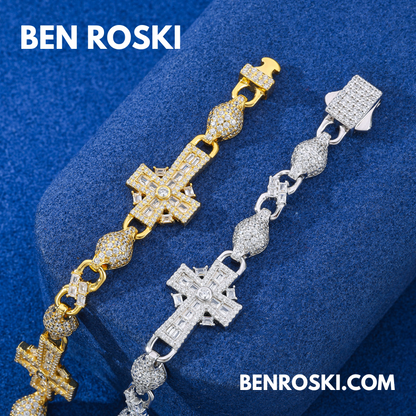 Moissanite Cross Link Bracelet Sterling Silver, Gold, or Rose Gold | VVS Moissanite | GRA Certified