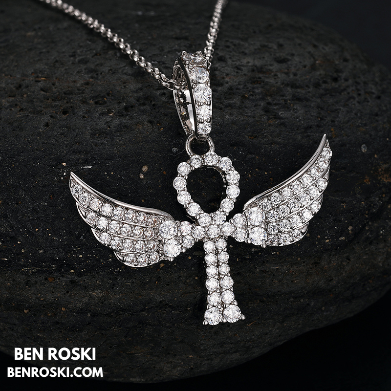 Angel Cross Pendant Necklace Sterling Silver or Gold/Rose Gold Plated | VVS Moissanite | GRA Certified