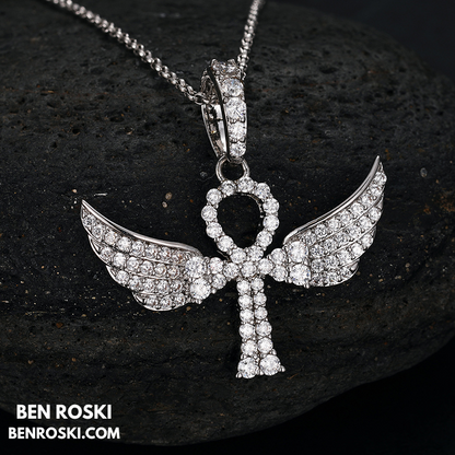 Angel Cross Pendant Necklace Sterling Silver or Gold/Rose Gold Plated | VVS Moissanite | GRA Certified