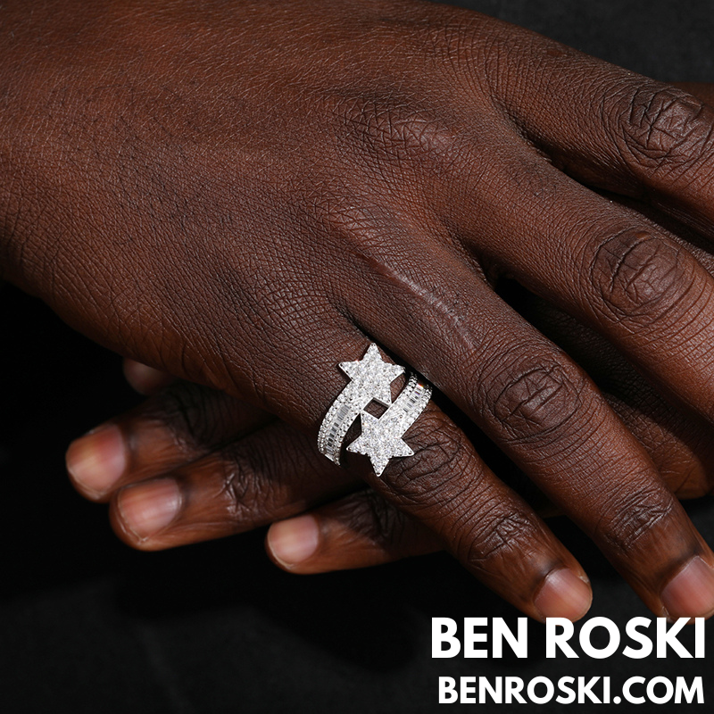 Double Star Moissanite Ring Sterling Silver, Gold & Rose Gold | VVS Moissanite | GRA Certified