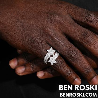 Double Star Moissanite Ring Sterling Silver, Gold & Rose Gold | VVS Moissanite | GRA Certified