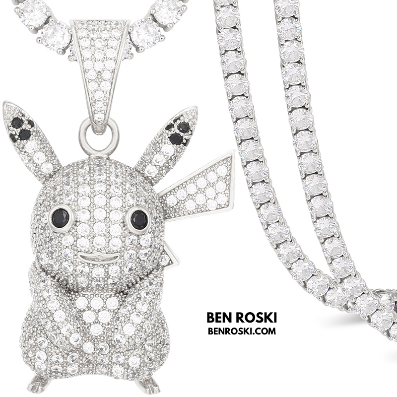 Iced-Out Pikachu Moissanite Pendant – Sterling Silver | Gold, Silver & Rose Gold | GRA Certified