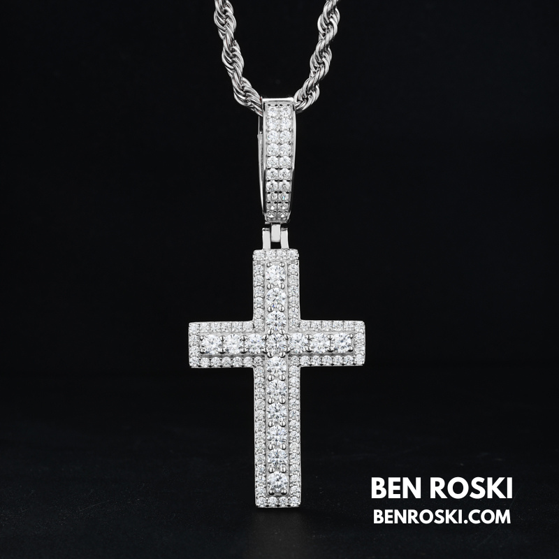 Moissanite Cross Pendant Sterling Silver, Gold & Rose Gold | VVS Moissanite | GRA Certified