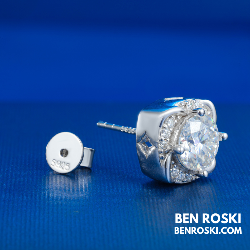 Moissanite Halo Stud Earrings Sterling Silver or Gold/Rose Gold Plated | VVS Moissanite | GRA Certified