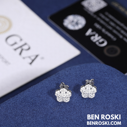 Flower Cluster Stud Earrings Sterling Silver, Gold, or Rose Gold Plated | VVS Moissanite | GRA Certified
