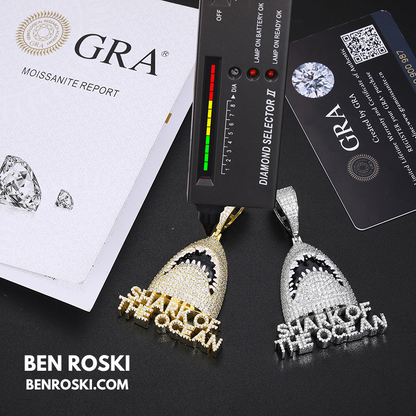 Shark of the Ocean Pendant Sterling Silver, Gold & Rose Gold Plated | VVS Moissanite | GRA Certified