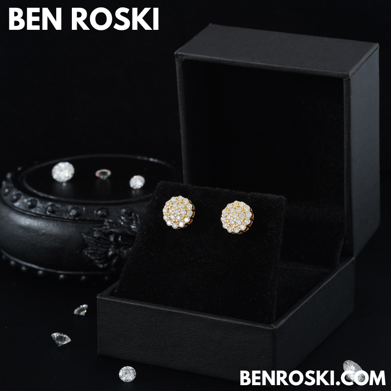 Round Cluster Stud Earrings Sterling Silver, Gold & Rose Gold | VVS Moissanite | GRA Certified