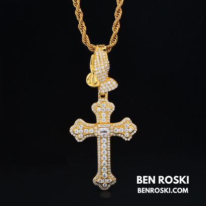 Moissanite Cross Pendant with Praying Hands Bail Sterling Silver, Gold, or Rose Gold | VVS Moissanite | GRA Certified