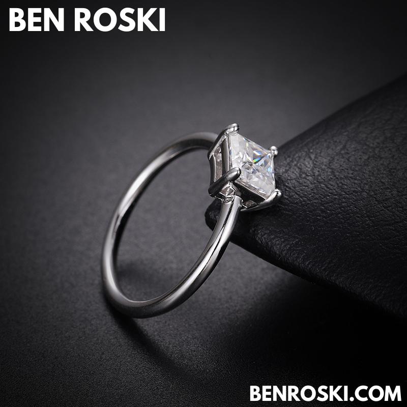 Princess Cut Moissanite Solitaire Ring Sterling Silver, Gold or Rose Gold | VVS Moissanite | GRA Certified