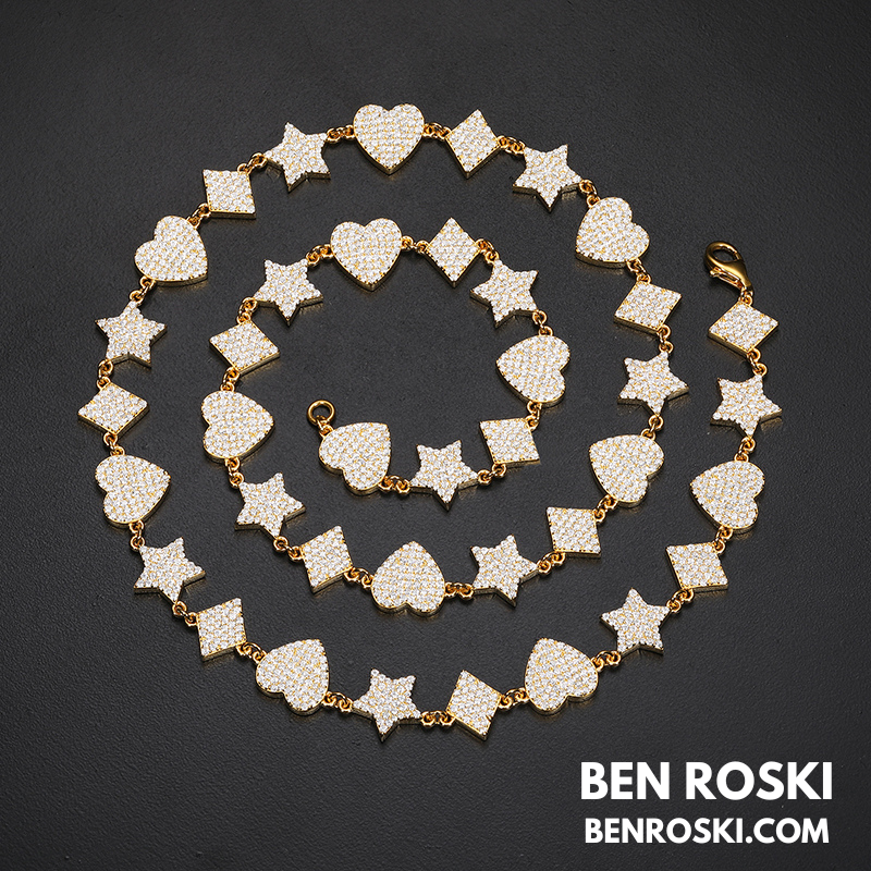 Heart, Star & Diamond Link Moissanite Necklace Sterling Silver, Gold & Rose Gold Options | GRA Certified