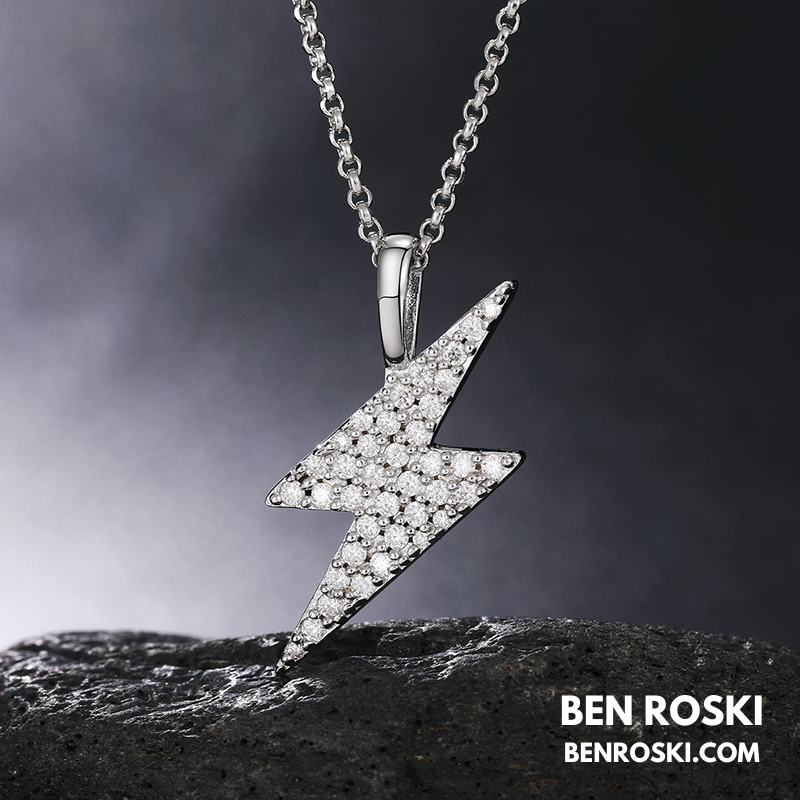 Lightning Bolt Moissanite Pendant | Sterling Silver, Gold & Rose Gold | GRA Certified