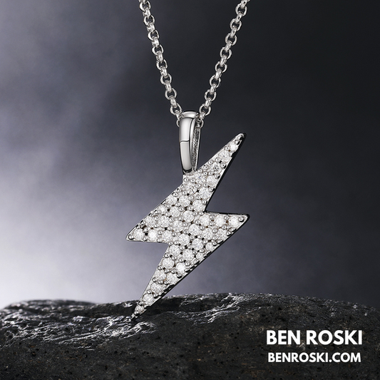 Lightning Bolt Moissanite Pendant | Sterling Silver, Gold & Rose Gold | GRA Certified