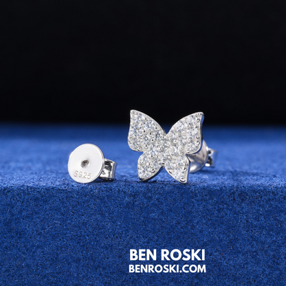 Butterfly Stud Earrings Sterling Silver, Gold, or Rose Gold | VVS Moissanite | GRA Certified