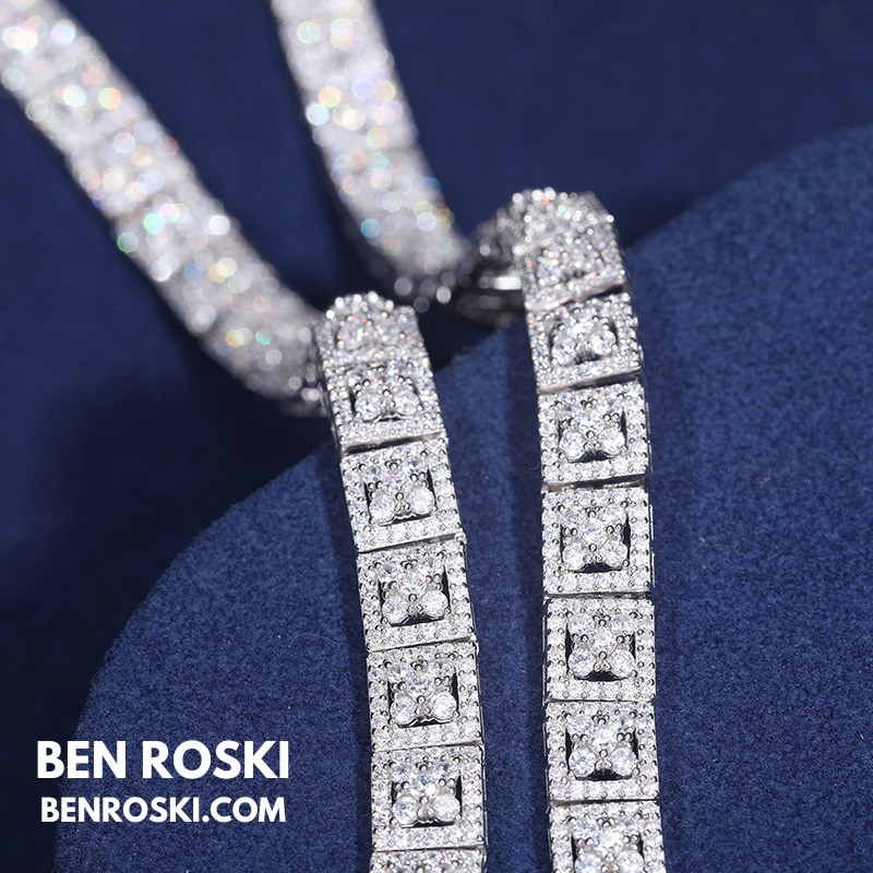 8MM Square Cluster Moissanite Chain Sterling Silver, Gold, or Rose Gold | GRA Certified