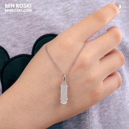 Skateboard Pendant Necklace Sterling Silver, Gold, or Rose Gold | VVS Moissanite | GRA Certified