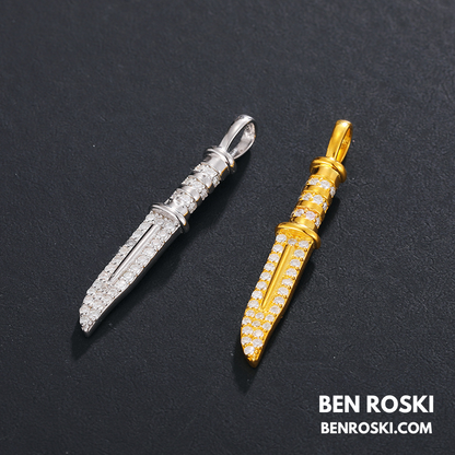 Knife Pendant Necklace Sterling Silver or Gold/Rose Gold Plated | VVS Moissanite | GRA Certified