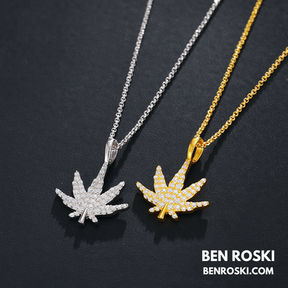 Cannabis Leaf Pendant Sterling Silver or Gold / Rose Gold Plated | VVS Moissanite | GRA Certified
