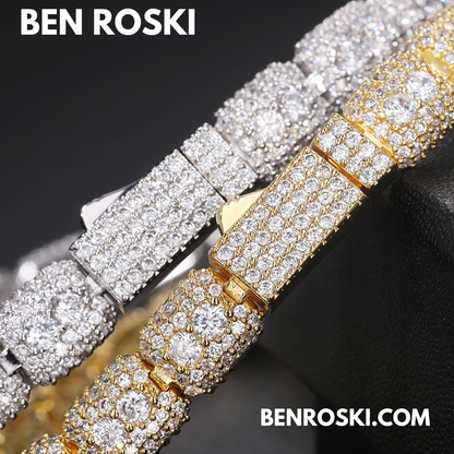 7MM Moissanite Cluster Link Bracelet – 7-Inch & 8-Inch | 925 Sterling Silver | GRA Certified | Gold & Rose Gold Plated