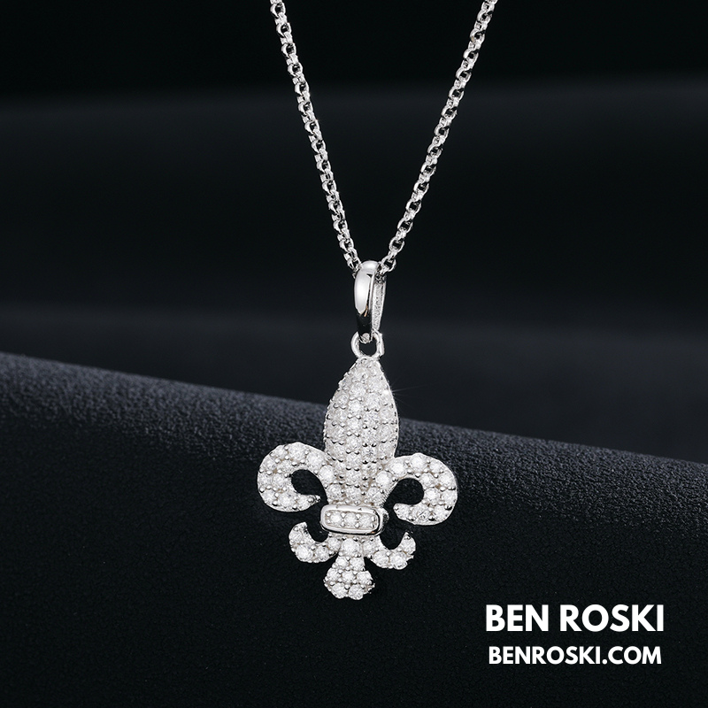 Fleur-de-Lis Moissanite Pendant Sterling Silver or Gold/Rose Gold Plated | VVS Moissanite | GRA Certified