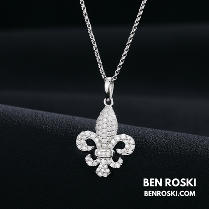 Fleur-de-Lis Moissanite Pendant Sterling Silver or Gold/Rose Gold Plated | VVS Moissanite | GRA Certified