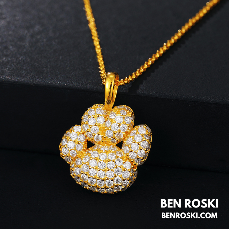 Moissanite Paw Print Pendant Necklace | Sterling Silver, Gold, or Rose Gold | VVS1 | GRA Certified