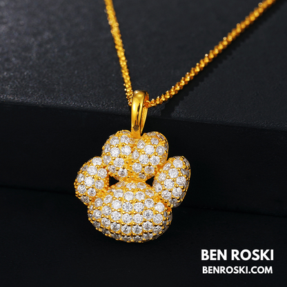 Moissanite Paw Print Pendant Necklace | Sterling Silver, Gold, or Rose Gold | VVS1 | GRA Certified
