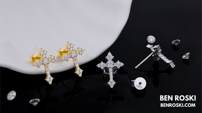 Moissanite Cross Stud Earrings Sterling Silver, Gold, or Rose Gold | VVS Moissanite | GRA Certified