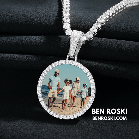 Custom Photo Round Pendant Sterling Silver or Gold/Rose Gold Plated | VVS Moissanite | GRA Certified