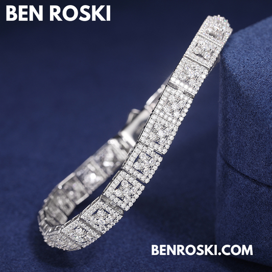 8MM Moissanite Square Link Bracelet Sterling  Silver, Gold, or Rose Gold | GRA Certified