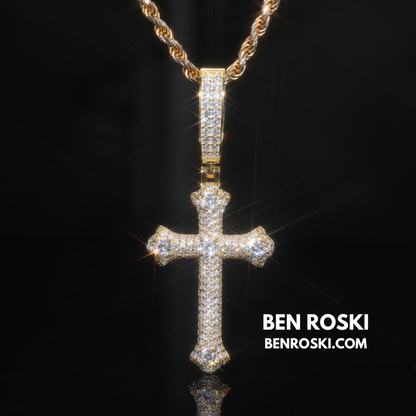 Iced Cross Pendant Sterling Silver, Gold & Rose Gold Plated | VVS Moissanite | GRA Certified