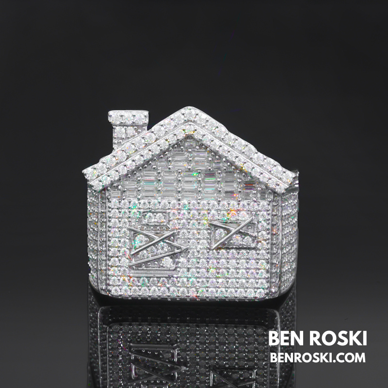 Iced-Out Roman Numeral Mansion Ring Sterling Silver or Gold/Rose Gold Plated | VVS Moissanite | GRA Certified