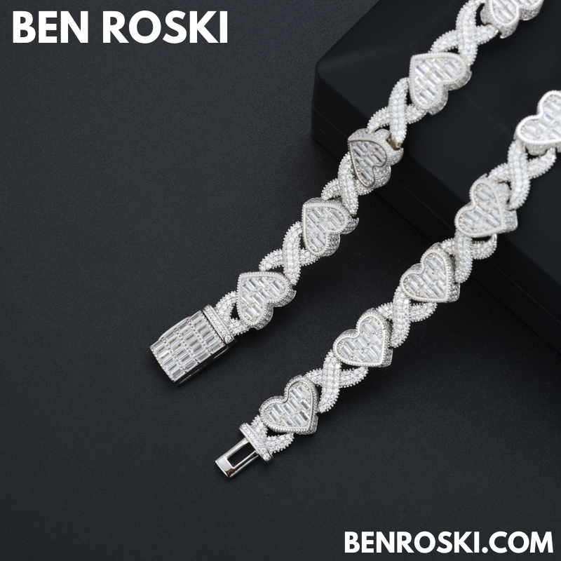 Heart Baguette Moissanite Necklace Sterling Silver, Gold & Rose Gold | GRA Certified