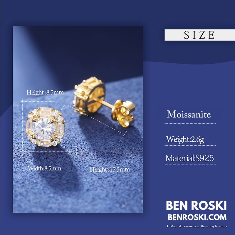 Baguette Halo Stud Earrings Sterling Silver or Gold/Rose Gold Plated | VVS Moissanites | GRA Certified