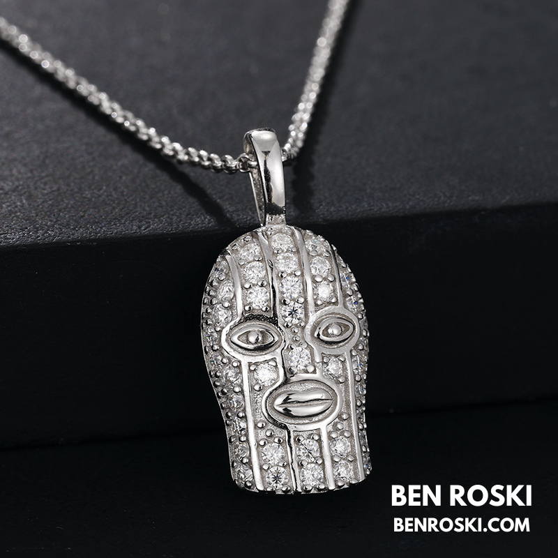 Ski Mask Moissanite Pendant Sterling Silver or Gold/Rose Gold Plated | VVS Moissanite | GRA Certified
