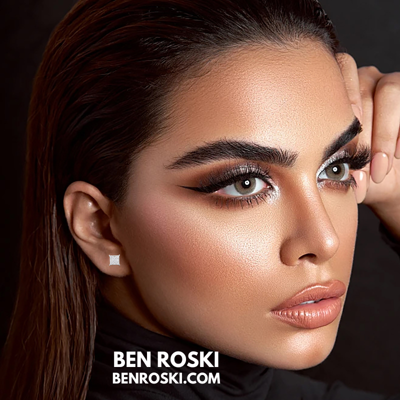 Square Cluster Stud Earrings Sterling Silver or Gold/Rose Gold Plated | VVS Moissanite | GRA Certified