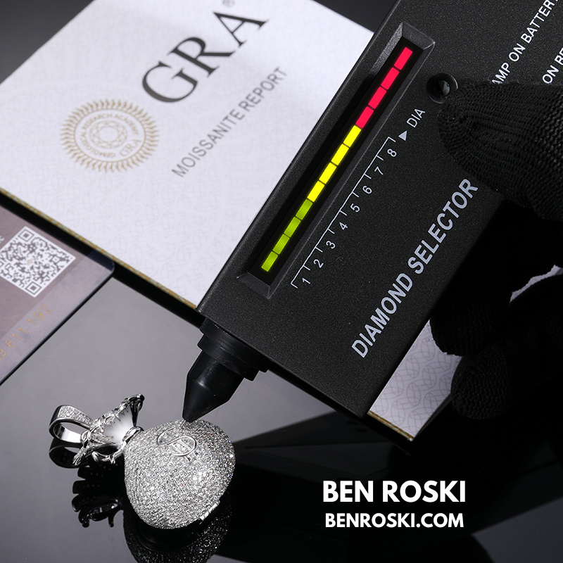 Money Bag Pendant Sterling Silver, Gold  & Rose Gold Plated | VVS Moissanite | GRA Certified