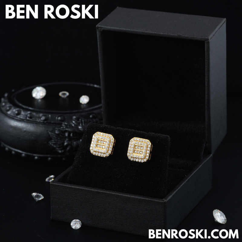 Square Cluster Moissanite Stud Earrings Sterling Silver or Gold/Rose Gold Plated | VVS Moissanite | GRA Certified