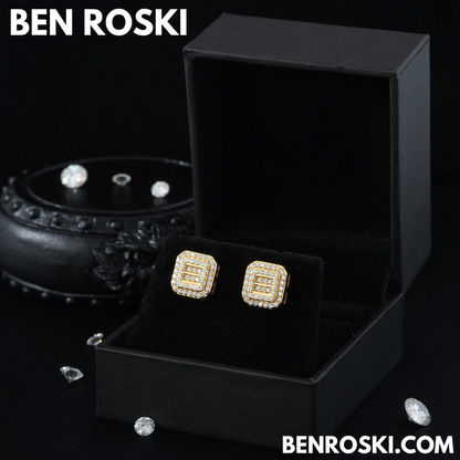 Square Cluster Moissanite Stud Earrings Sterling Silver or Gold/Rose Gold Plated | VVS Moissanite | GRA Certified