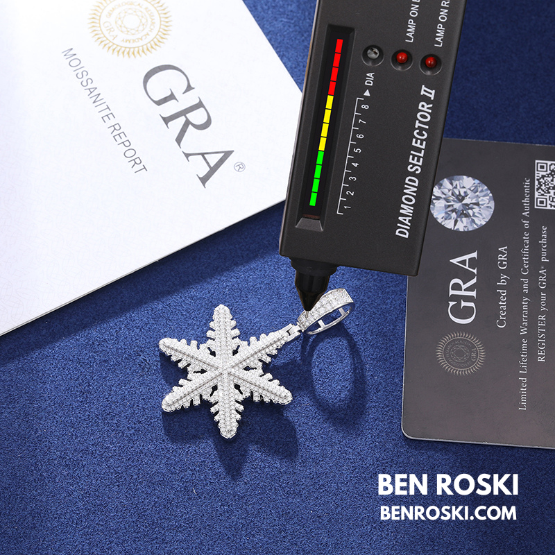 Iced Snowflake Pendant Sterling Silver or Gold/Rose Gold Plated | VVS Moissanite | GRA Certified