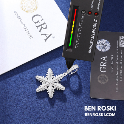 Iced Snowflake Pendant Sterling Silver or Gold/Rose Gold Plated | VVS Moissanite | GRA Certified