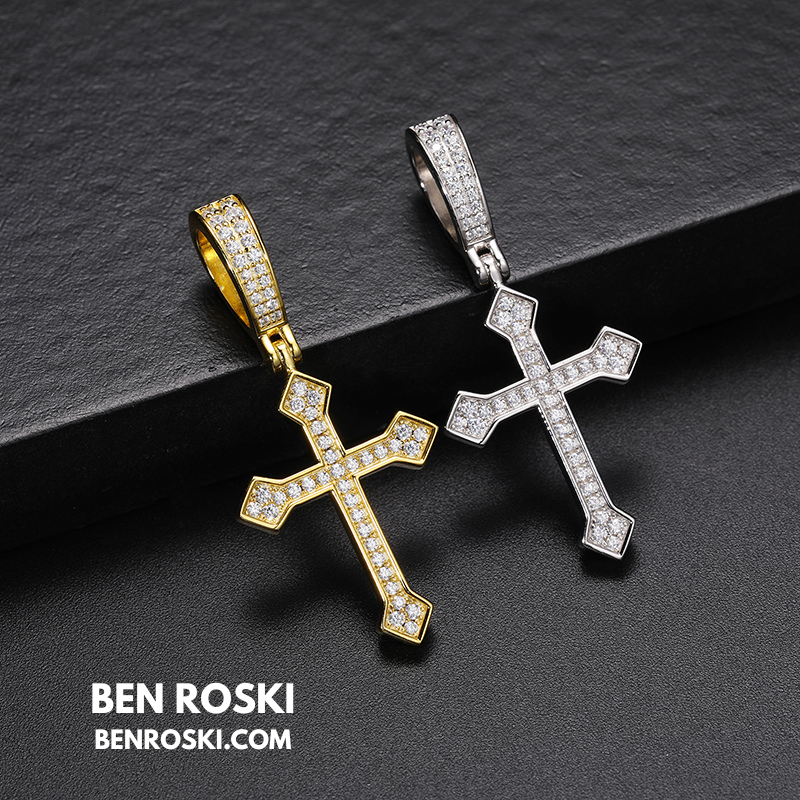 Moissanite Cross Pendant Sterling Silver or Gold/Rose Gold Plated | VVS1 Moissanite | GRA Certified