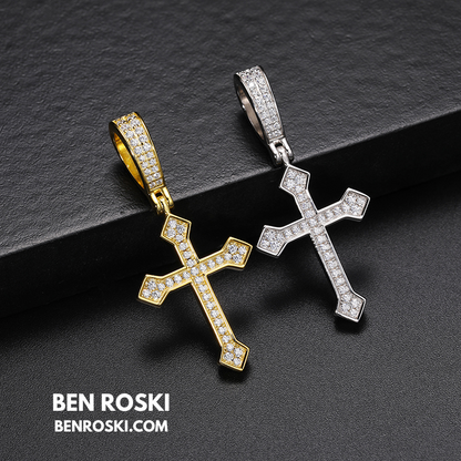 Moissanite Cross Pendant Sterling Silver or Gold/Rose Gold Plated | VVS1 Moissanite | GRA Certified