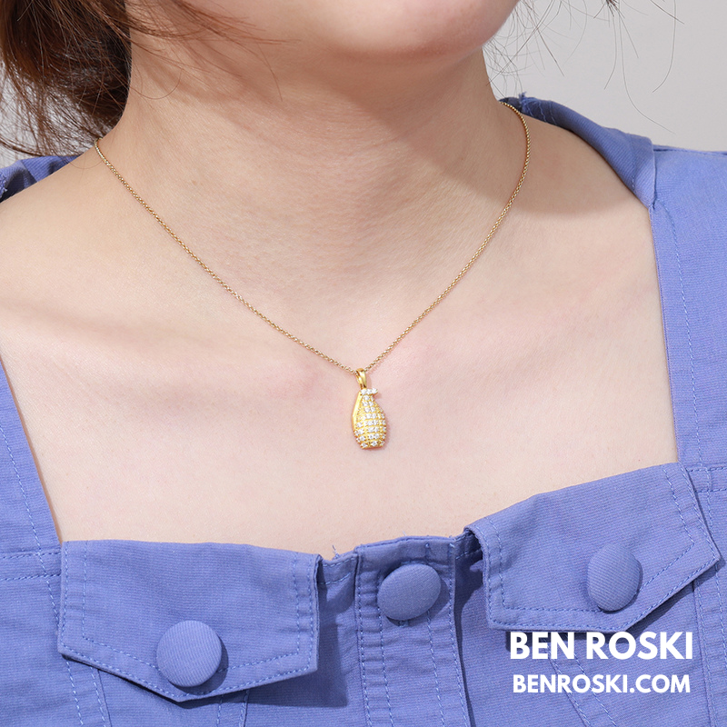 Grenade Moissanite Pendant Sterling Silver, Gold & Rose Gold | VVS Moissanite | GRA Certified