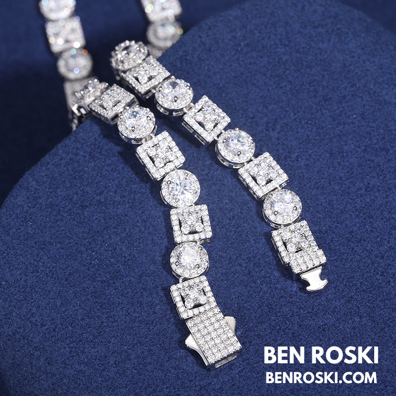 Moissanite Cluster Link Chain Sterling Silver | GRA Certified