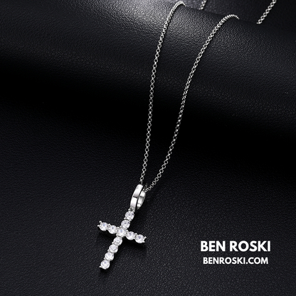 Moissanite Cross Pendant Necklace Sterling Silver or Gold / Rose Gold Plated | VVS Moissanite | GRA Certified