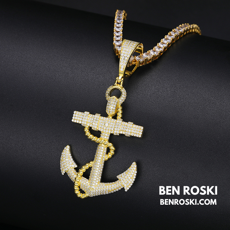 Anchor Pendant Sterling Silver, Gold & Rose Gold | VVS Moissanite | GRA Certified