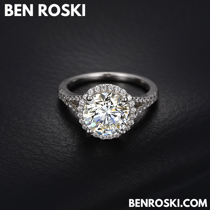 3CT Moissanite Halo Engagement Ring Sterling Silver, Gold & Rose Gold | GRA Certified