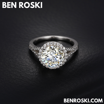 3CT Moissanite Halo Engagement Ring Sterling Silver, Gold & Rose Gold | GRA Certified