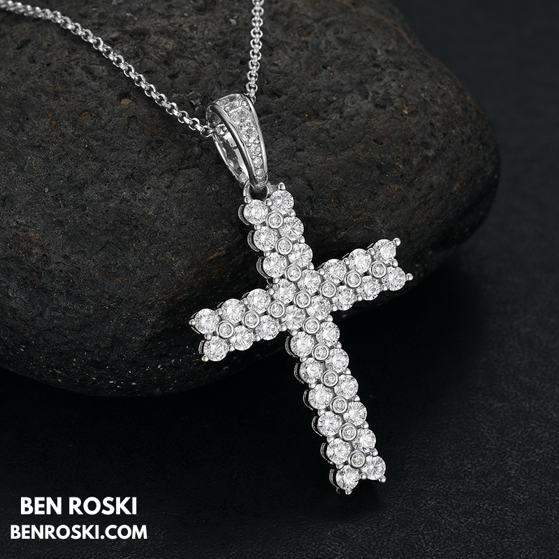 Moissanite Cross Pendant Necklace Sterling Silver, Gold & Rose Gold Plated | VVS Moissanite | GRA Certified